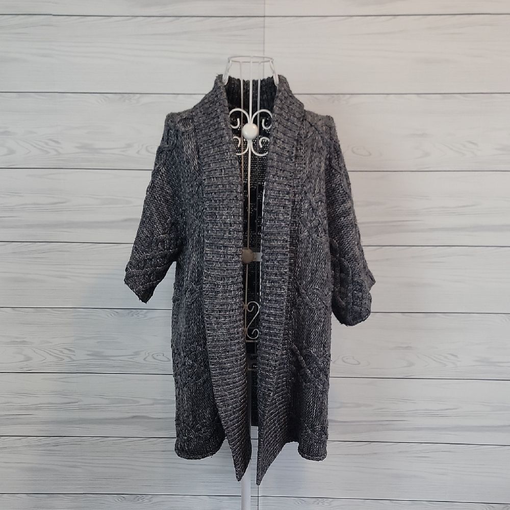 a.n.a Cardigan Open Front Marled Gray Women's Sweater Size M